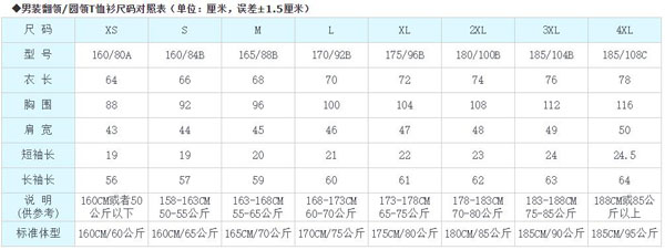 男装尺码表